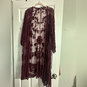 Burgundy Sheer Lace Kimono Lane Bryant 18/20